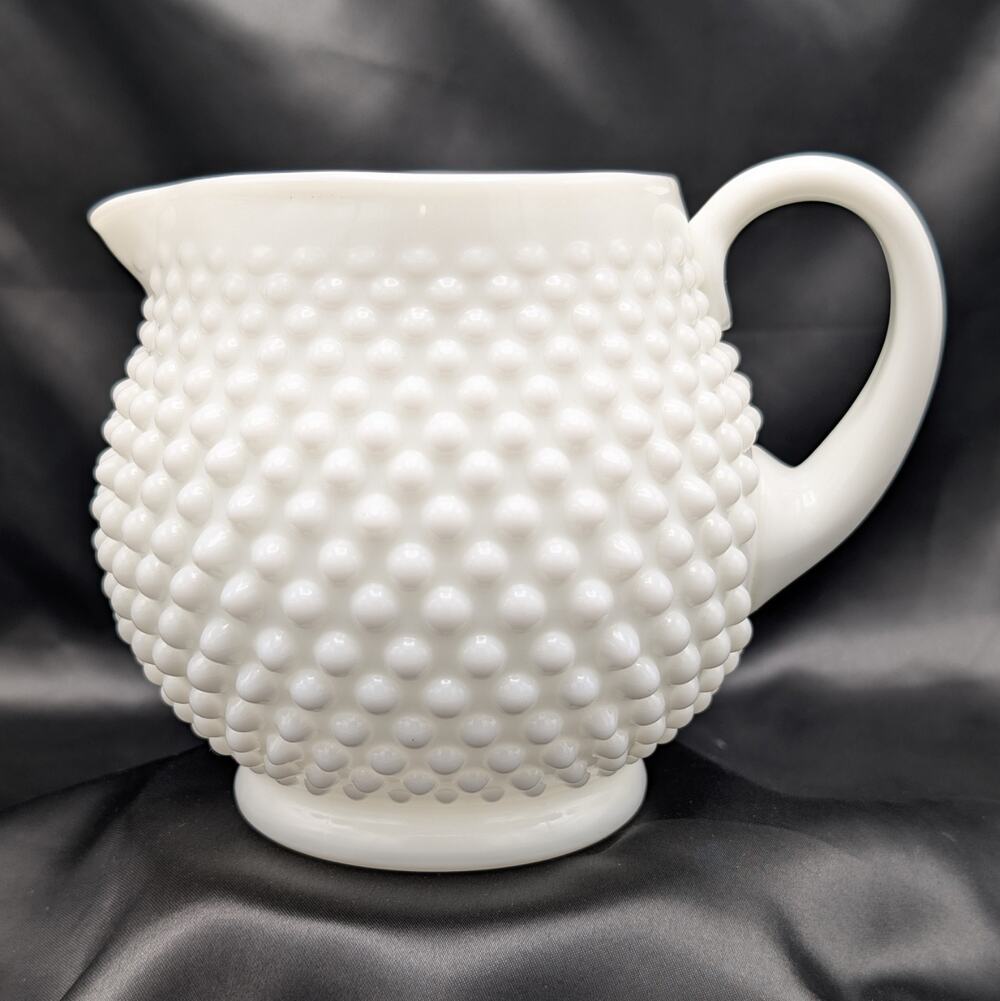 Vintage Fenton Milk Glass Hobnail Squat Pitcher 32 oz Mid Century Barware #3965